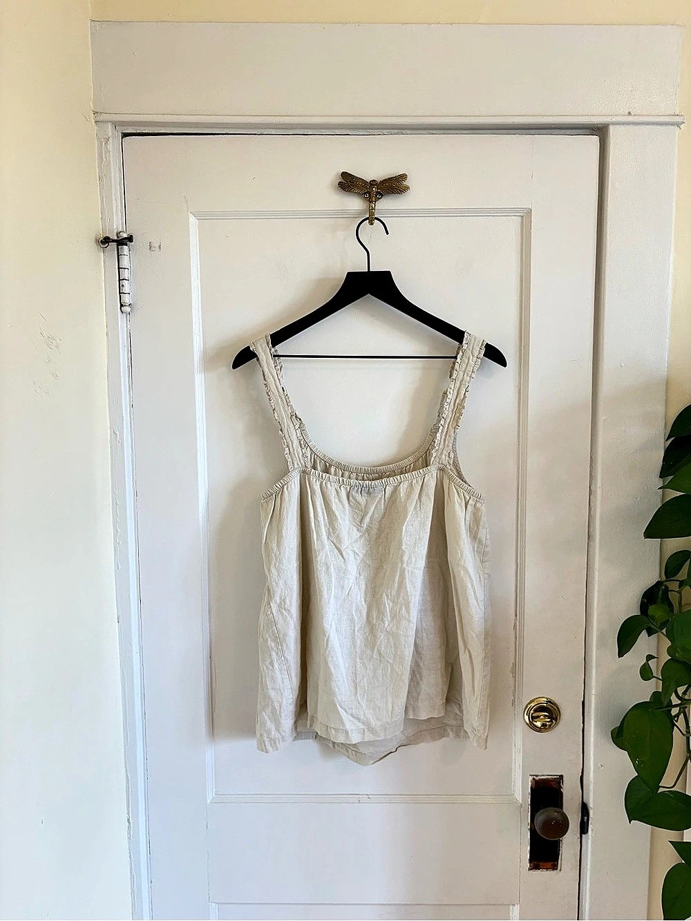 Esmara Cream Ruched Strap Linen & Cotton Tank Top Size 12
